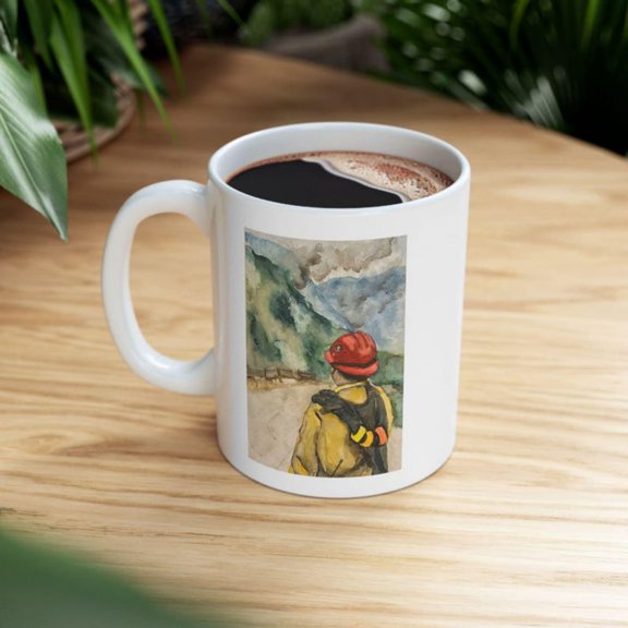 Mountain wildfire, firefighter Mug Watercolor Coffee Cup.
