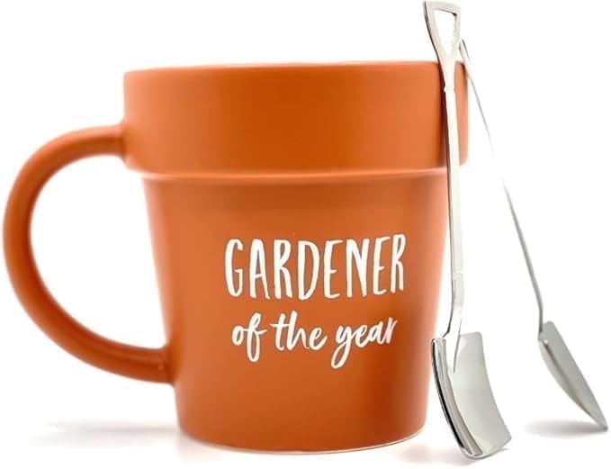 MountainAir Gardener Mug  Unique Plant Pot Ceramic Coffee Cup with Shovel Spoons, Perfect for Nature Lovers and Gardeners, Ideal Christmas or Birthday Gift for Men, Women, Dad, and Mom