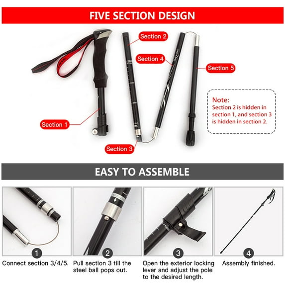 Mountaineering tool,Collapsible Pole Stick Poles Collapsible Anrio Red