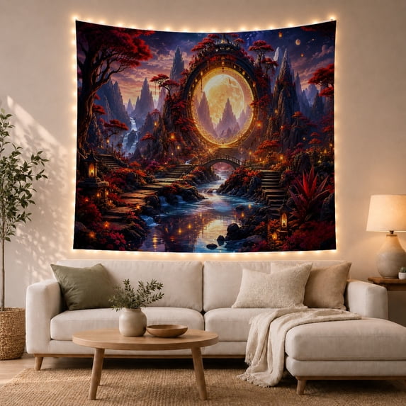 Mountainous Valley At With Twilight, Mystical Fantasy for Space Lovers, Galaxy Room Decor, Thanksgiving Hostess Gift, Tapestry Wall Hanging for Bedroom and Dorm