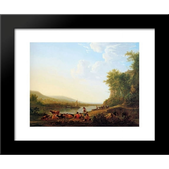 Mountainous riverlandscape 20x24 Framed Art Print by Jacob van Strij