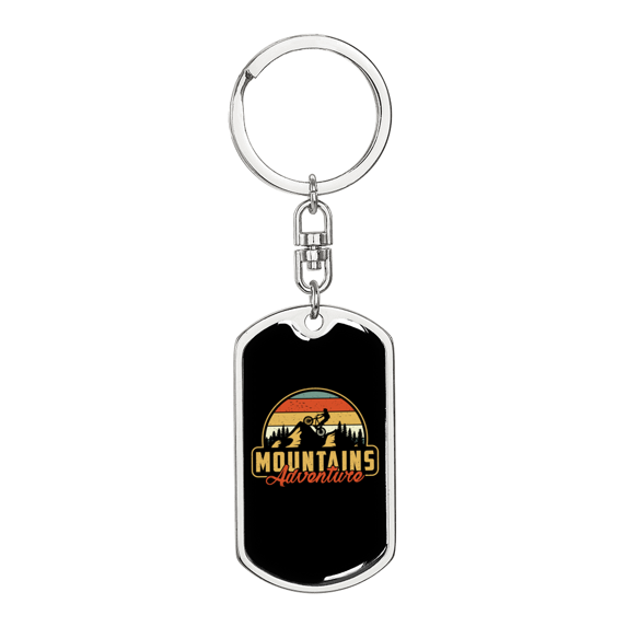 Mountains Adventure Cycling Stainless Steel or 18k Gold Premium Swivel Dog Tag Keychain
