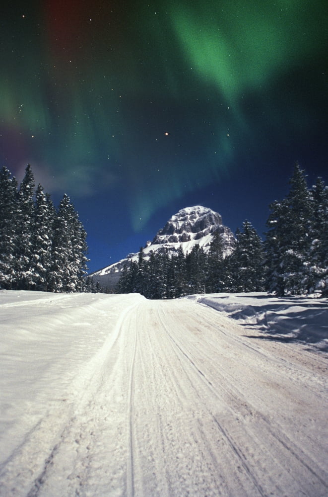 Mountains And Northern Lights Canvas Art - Carson Ganci Design Pics (11 x 17)