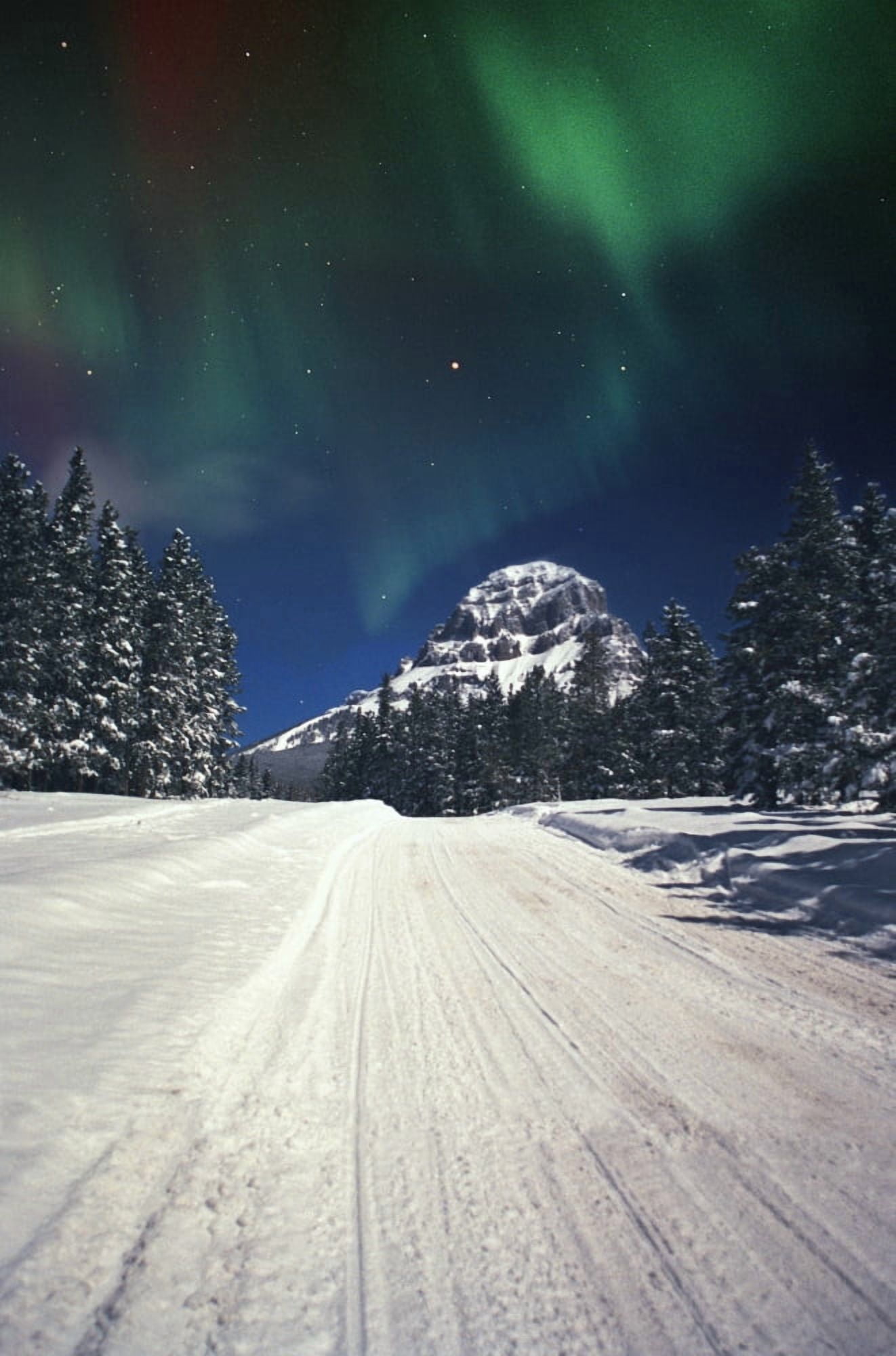 Mountains And Northern Lights Canvas Art - Carson Ganci Design Pics (22 x 34)