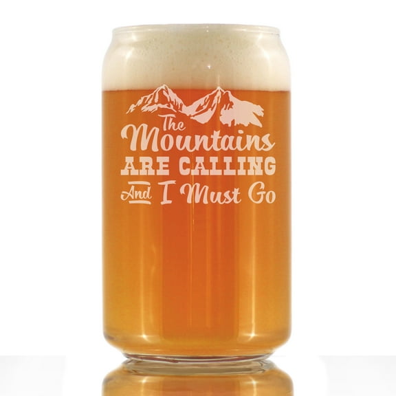 Mountains Are Calling - Beer Can Pint Glass - Outdoor Hiking Gifts - 16 Ounce