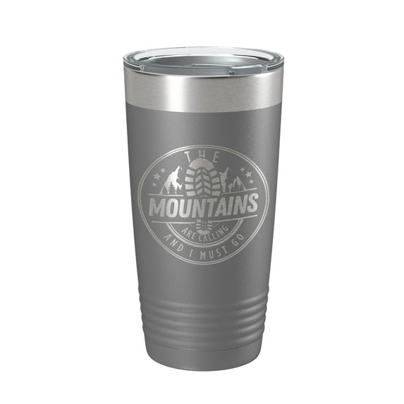 Mountains Are Calling Tumbler Camping Hiking Travel Mug Insulated Laser Engraved Coffee Cup Outdoors Gift 20 oz Dark Gray