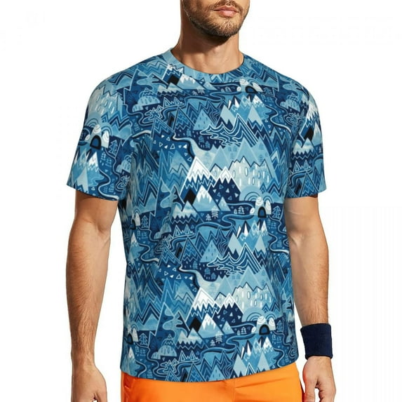 Mountains Art T-Shirt Male Maximalist Mountain Maze Winter Blue Streetwear Gym T-Shirts Su