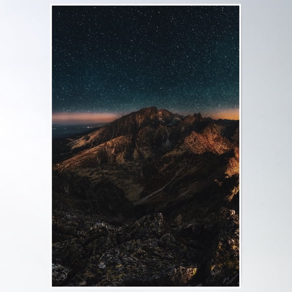 Mountains At Night With Starry Sky. Poster Wall Art, Modern Wall Decor, 8x12 UNFRAMED