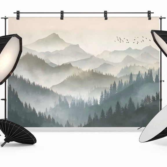 Mountains Backdrop for Photoshoot,Photography Photo Studio Background Wall Backdrop,Farmhouse Forest Nature Trees Landscape Back Drop Banner Panel for Portraits Wedding Party Live Streaming 7x5Ft