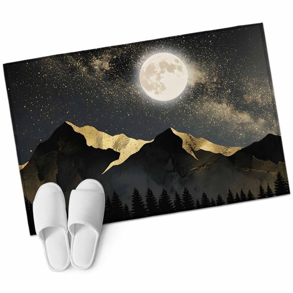 Mountains Bathroom Rug Washable 2x3 Entryway Rug Non Slip Nature Forest Gold Moon Landscape Front Door Mat Low Pile Indoor Doormat Throw Floor Carpet for Kitchen Bedroom Entrance