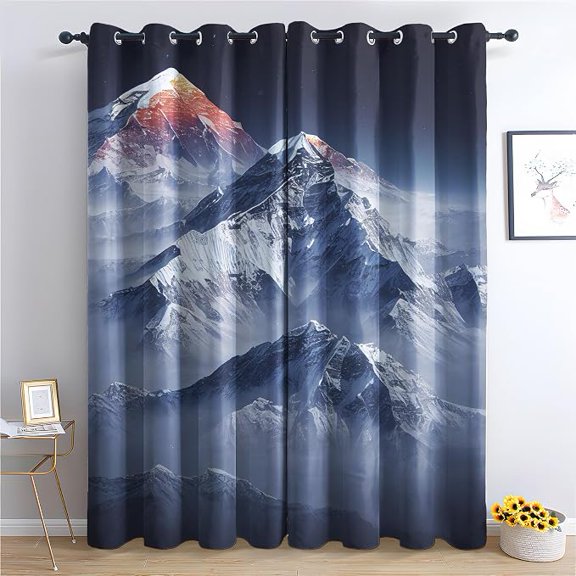 Mountains Blackout Curtains, Snowy Peaks Patterned Curtain for Bedroom Living Room, Landscape Window Curtains, Grommet Thermal Insulated & Home Decor Drapes 42"W x 84"L (Pack of 2)