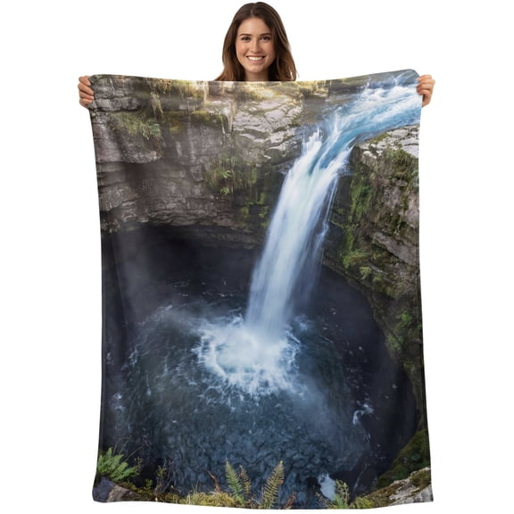 Mountains Blanket Soft Cozy Warm Throw Blanket for Couch, Plush Fuzzy Flannel Blankets for Sofa, Nature Waterfall Landscape Blue Brown Bed Blankets Lightweight Gifts for Women, 50"x60"