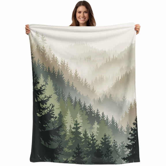 Mountains Blanket Soft Cozy Warm Throw Blanket for Couch, Plush Fuzzy Flannel Fleece Blankets for Sofa, Watercolor Forest Nature Pine Trees Landscape Bed Blankets Lightweight Gifts for Women, 30"x40"