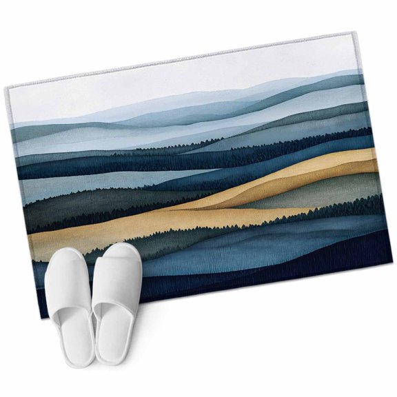 Mountains Blue Gold Large Area Rugs for Bedroom Living Room, Soft Non Slip Carpet Bedside Rug, Modern Green Forest Trees Rectangular Floor Cover Kitchen Accent Rug 2'x3' for Dining Room/Office