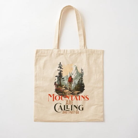 Mountains Are Calling – Hiking Boot – Hiking Gear – Hiking Poles – Nordic Walking – The Mountains Are Calling And I Must Go Cotton Tote Bag Canvas Tote Bag, Family Gift For Mother, Her