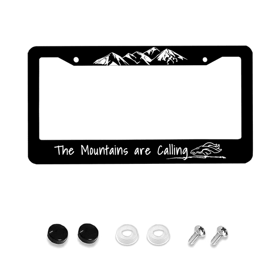 Mountains are Calling License Plate Frame Mountains License Plate Funny Personalized for Car Accessories Aluminium License Plate Holder Fits Standard U.S. Vehicles for Men Women Size: 12 X 6 Inch
