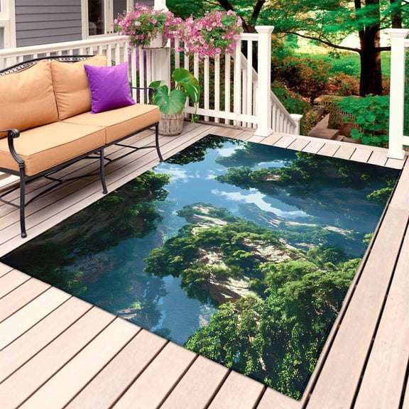 Mountains Clouds Outdoor Rug for Patio/Deck/Porch, Non-Slip Large Area Rug 4 x 6 Ft, Nature Minimalist Modern Indoor Outdoor Rugs Washable Area Rugs, Reversible Camping Rug Carpet Runner