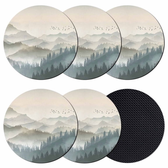 Mountains Coasters Set of 6, Absorbent Coasters for Drinks, Farmhouse Forest Nature Trees Landscape Coaster for Desk Coffee Table Protection, Home Decor House Warming Gifts 4"