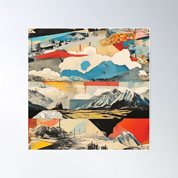 Mountains Collage Poster Wall Art, Modern Wall Decor, 24x24 UNFRAMED
