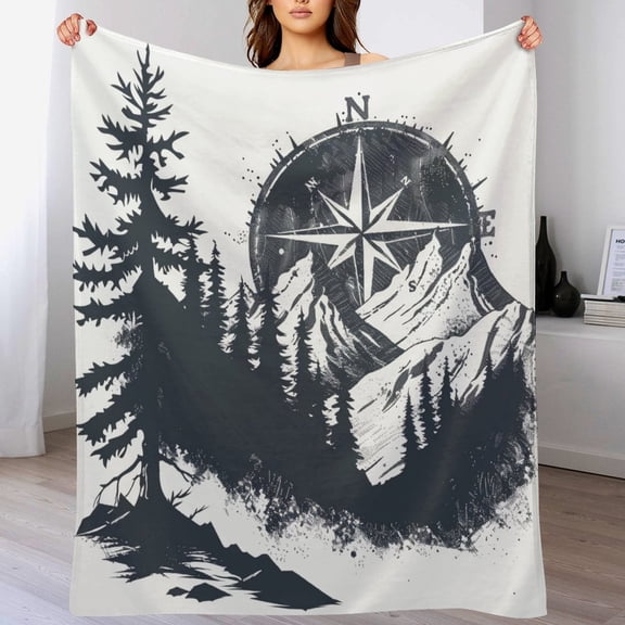 Mountains with A Compass Throw Blanket for Winter Bedding Couch And Gift 60"x80" Vintage Compass Couch Blanket Super Soft Flannel Throw Blanket Gift for Kids Family And Friends Flannel Blanket