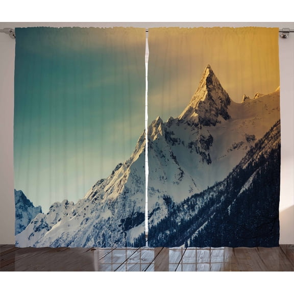 Ambesonne Mountains Curtains 2 Panel Set, Winter Landscape Panorama, 108" x 84", Multicolor