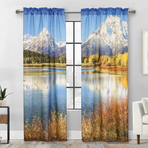 Mountains Digital Panoramic Print Curtain Pair 76" x 84" in Multi