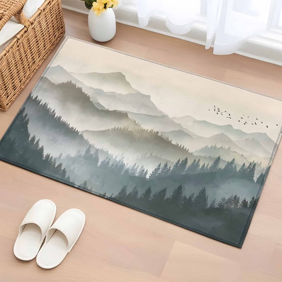 Mountains Entryway Rug 2'x3' Non Slip Front Door Mats, Farmhouse Forest Nature Trees Landscape Entrance Rugs Indoor Outdoor Carpet, Washable Floor Mats Small Area Rug for Bedroom Kitchen