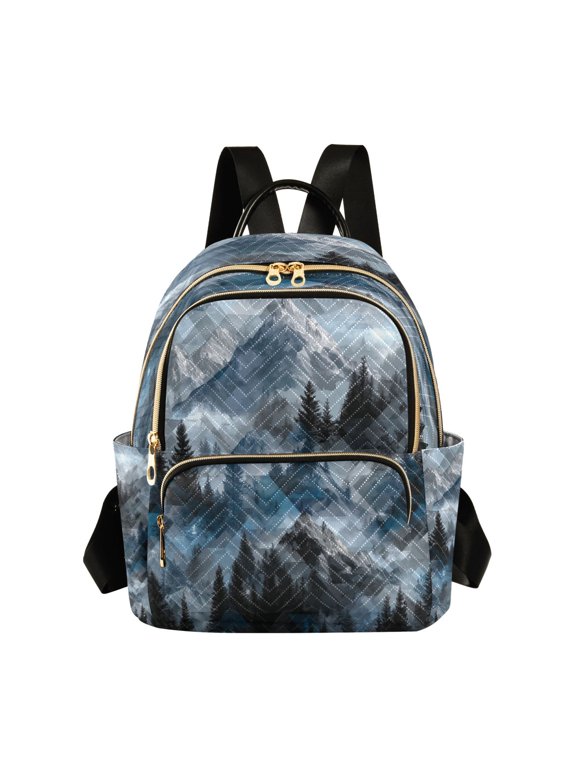 Mountains Foreset in Blue Gray Shade Quilted Backpack Fashion Daypack Commuter Bag for Women 8.5 L