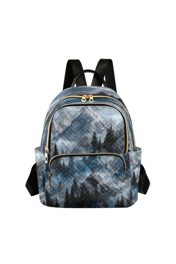 Mountains Foreset in Blue Gray Shade Quilted Backpack Fashion Daypack Commuter Bag for Women 8.5 L