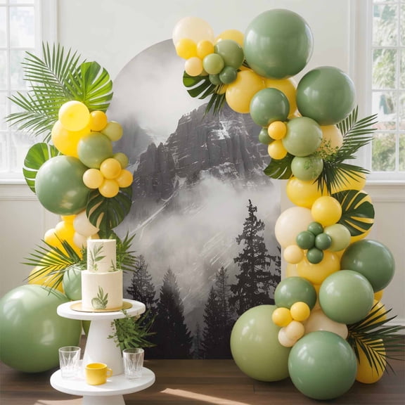 Mountains Forest Arch Backdrop Cover, 5FT, Nature Landscape Fog Cloud Spandex Arch Covers Double-Sided Backdrop for Wedding Birthday Party Photo Background Decoration