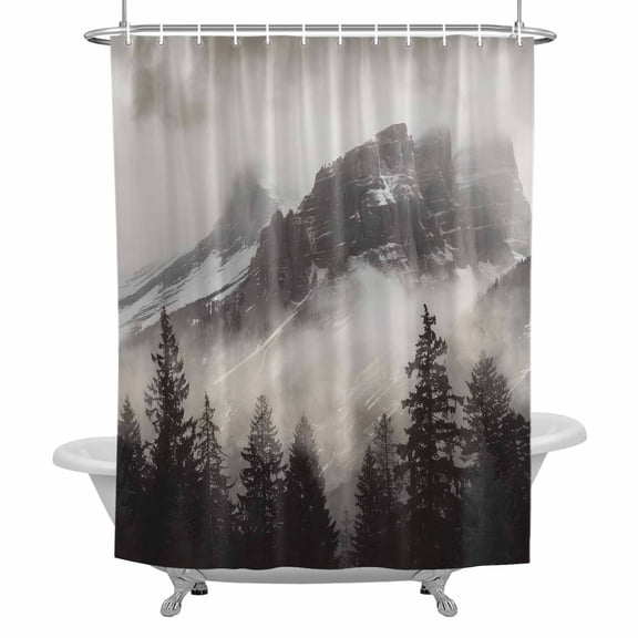Mountains Forest Fabric Shower Curtain, Nature Landscape Fog Cloud Bathroom Curtain with 12 Hooks Waterproof Machine Cloth Shower Curtain for Bathroom, Bathtub, Spa Room, 36x72 Inch