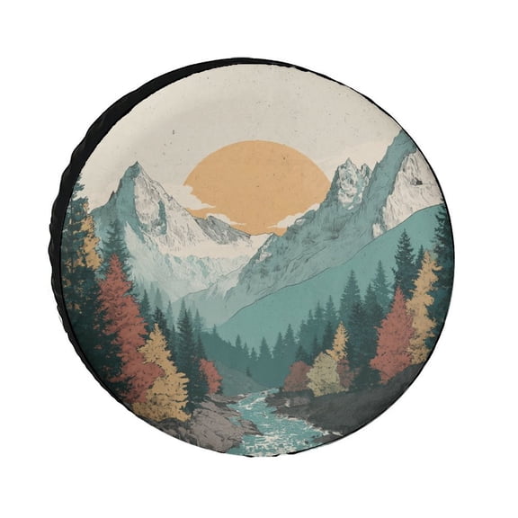Mountains Forest Nature Sunset Scenery Camping Spare Tire Cover Nature Forest Waterproof Polyester Wheel Protectors Wheel Covers for Trailer SUV Truck Camper Travel Trailer Accessories 12inch
