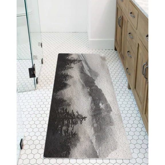 Mountains Forest Non-Slip Bathtub Mat, Nature Landscape Fog Cloud PVC Bath Mat for Tub Quick Drying Shower Mats for Inside Shower, Foot Scrubber Loofah Bathroom Mats 47x16 Inches