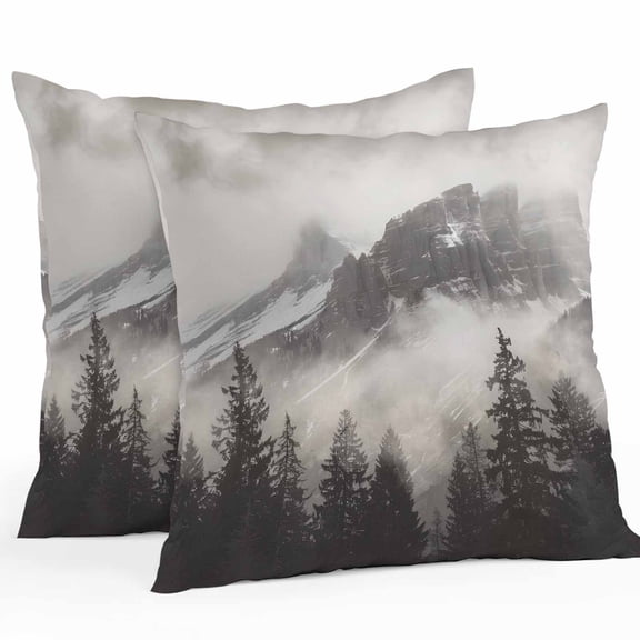 Mountains Forest Outdoor Pillow Covers Pack of 2 Nature Landscape Fog Cloud Waterproof Throw Pillow Covers Decorative Cushion Cases for Patio Garden Tent Balcony Couch 16x16 inch