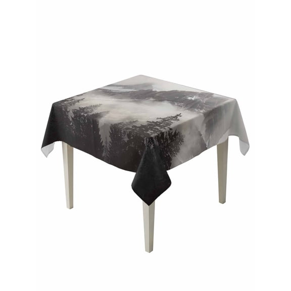 Mountains Forest Table Cloth 60x60 Inch Square, Nature Landscape Fog Cloud Waterproof Tablecloth Washable Table Cover for Party Picnic Dinner Decor