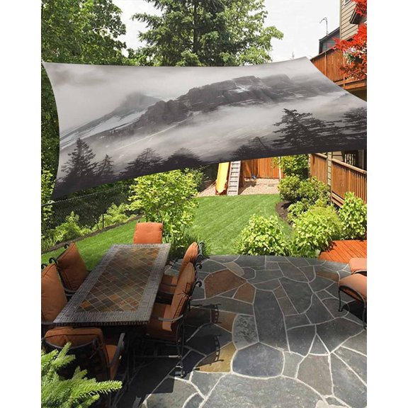 Mountains Forest Waterproof Sun Shade Sail Nature Landscape Fog Cloud Outdoor Patio Sun Shades Canopy UV Block Waterproof Sunshade for Garden Backyard Deck Pergola 6.5x10 Ft