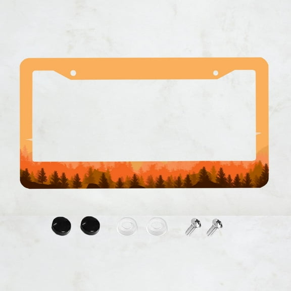 Mountains and Forests at Sunset Style License Plate Frames Aluminium Rust-ProofAuto Parts License Plate Trim Screws Fit Standard 2 Hole U.S. License Plate 1 Piece, 12.2 "x 6.3"