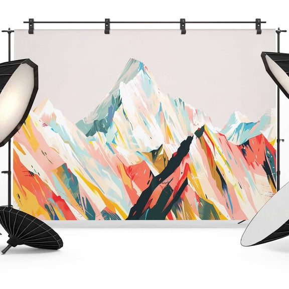 Mountains Grey Backdrop for Photoshoot,Photography Photo Studio Background Wall Backdrop,Coloured Multi Abstract Modern Painting Back Drop Banner Panel for Portraits Wedding Live Streaming 7x5Ft