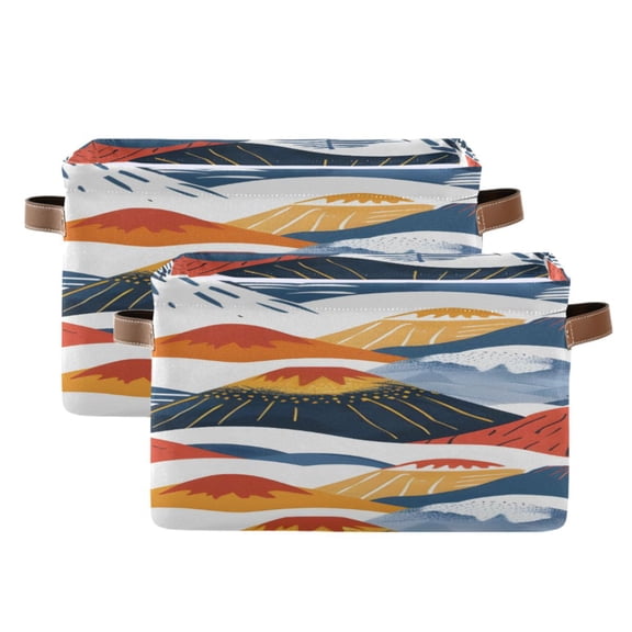 Mountains Hand Painted Square Storage Bins with Handles Collapsible Containing Box 2 Packs