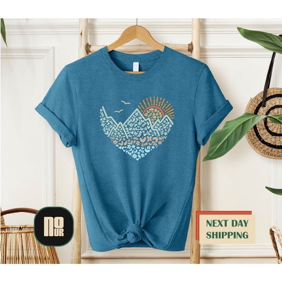 Mountains Heart Shirt, Adventure Awaits Shirt, Outdoors Shirt, Camping Lover , Traveler Shirt, Traveler , Hiking Crew Shirt TSHIRT All Size S-5XL