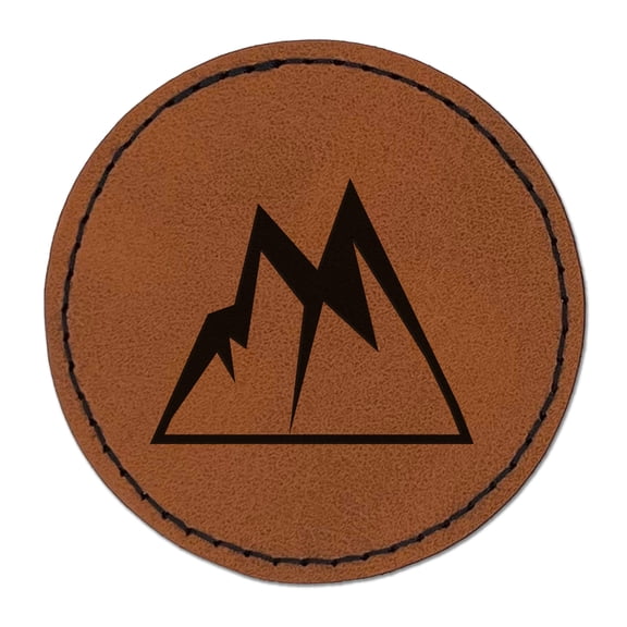 Mountains Jagged 2.5" Faux Leather Round Engraved Iron-On Patch - Brown