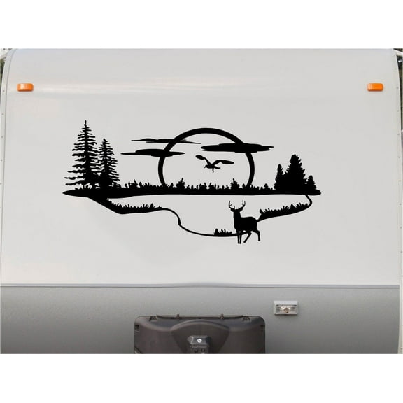 Mountains Lake Deer RV Camper 5th Wheel Motor Home Vinyl Decal Sticker    V03