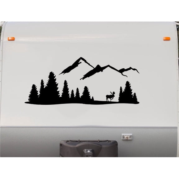 Mountains Lake Deer RV Camper 5th Wheel Motor Home Vinyl Decal Sticker V06