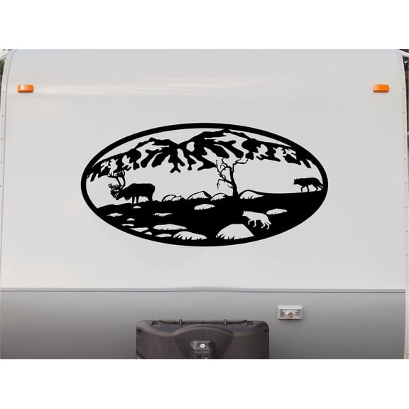 Mountains Lake Deer RV Camper 5th Wheel Motor Home Vinyl Decal Sticker V10