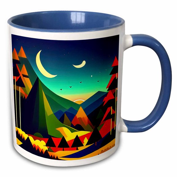 3drose, Mountains Landscape at Night. Fantasy Image. Happy Camper Gift, Card, 11oz Two-tone Blue Mug