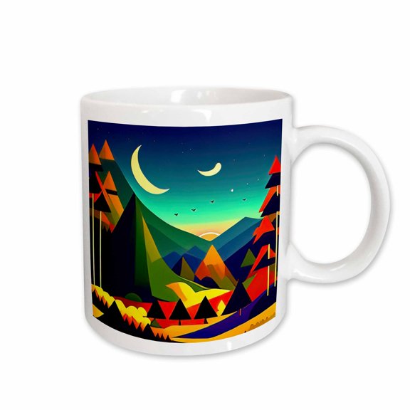 3drose, Mountains Landscape at Night. Fantasy Image. Happy Camper Gift, Card, 15oz Mug