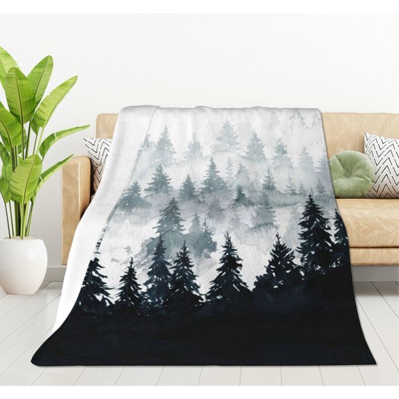 Mountains Landscape Blanket for Women, Lightweight Soft Fleece Flannel Throw Blanket Trees Sofa Couch Living Room 50x60 Inch