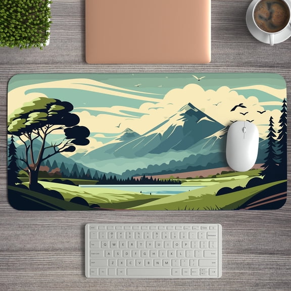Mountains Landscape Desk Mat, Green Mountain Desk Mat, Extra Large Mouse Pad, Home Office Desk Pad, Gaming Mouse Pad for Laptop Computer