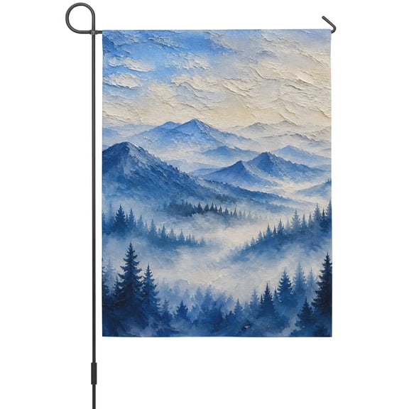 Mountains Landscape House Flags For Outdoor, Country Vintage Minimalist Blue Forest Tree Small Double Side Yard Flags Weather Proof House Decor for Lawn Outside Holiday 28 x 40 Inches