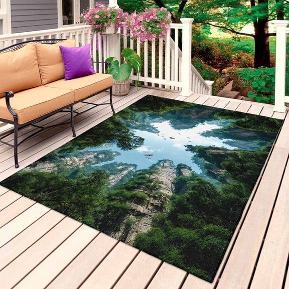 Mountains Landscape Outdoor Rug for Patio/Deck/Porch, Non-Slip Large Area Rug 4 x 6 Ft, Nature Sky Clouds Modern Indoor Outdoor Rugs Washable Area Rugs, Reversible Camping Rug Carpet Runner